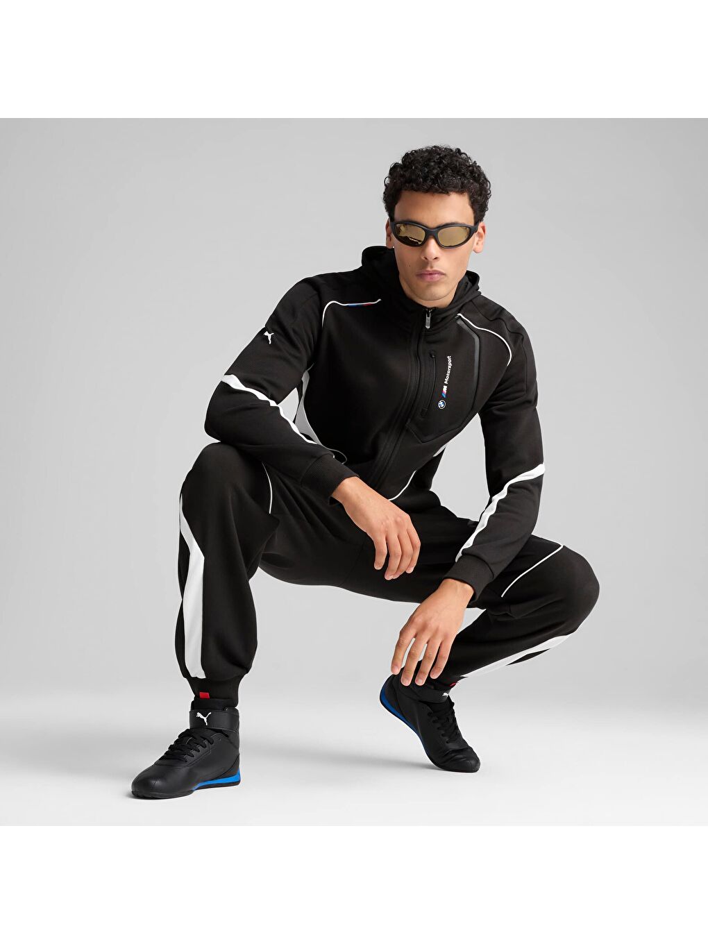 Siyah BMW M Motorsport Erkek Kapüşonlu Fermuarlı Sweatshirt-3