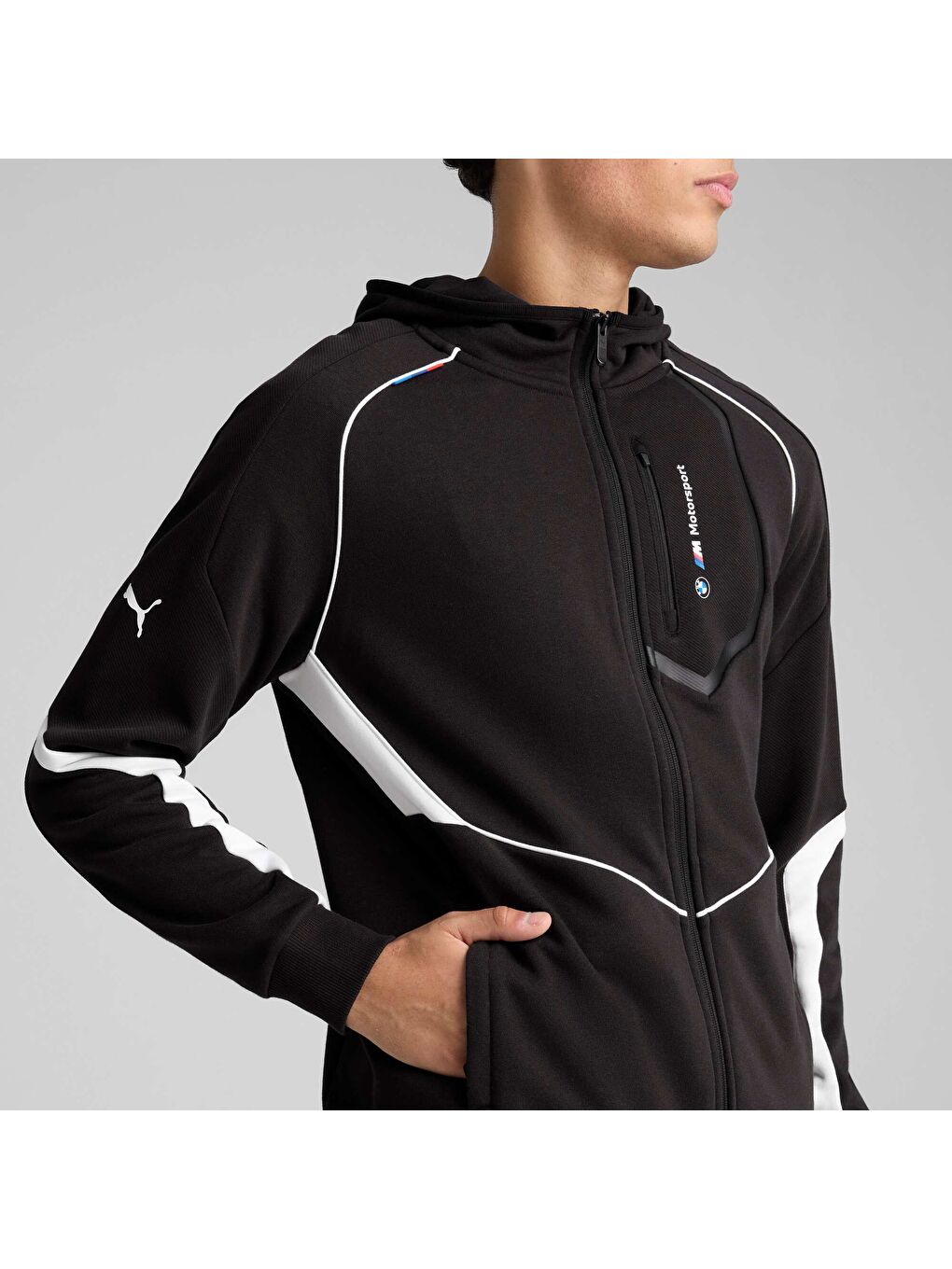 Siyah BMW M Motorsport Erkek Kapüşonlu Fermuarlı Sweatshirt-4