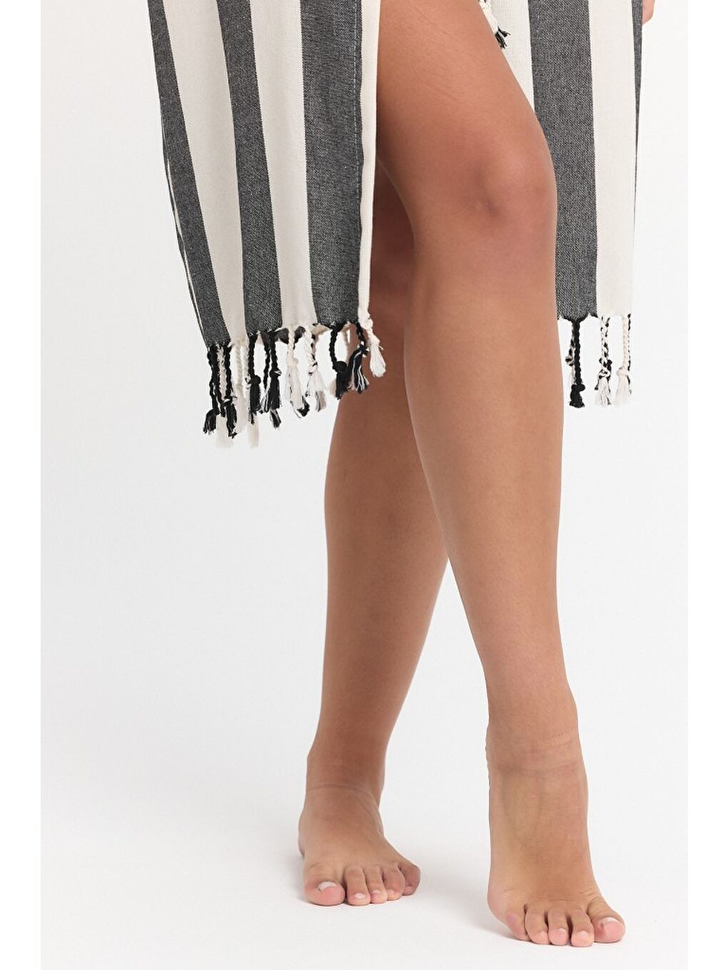 Siyah Striped Peştemal Bornoz Banyo ve Plaj Elbisesi-6
