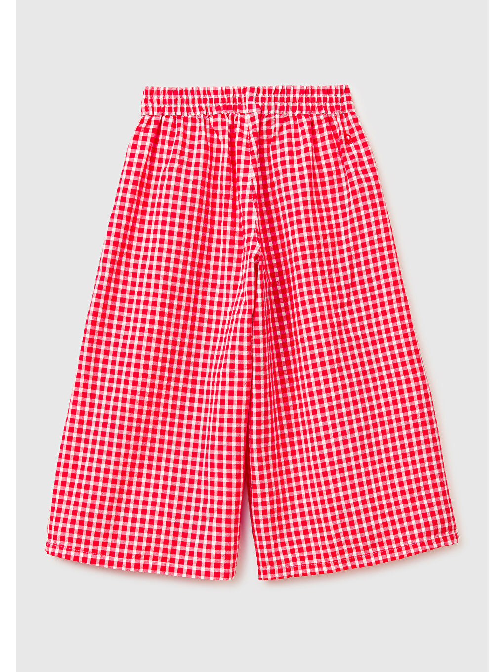 Kız Çocuk Kırmızı-Beyaz Mix Beli Lastikli Büzgü İpli Kareli Geniş Paça Pantolon-1