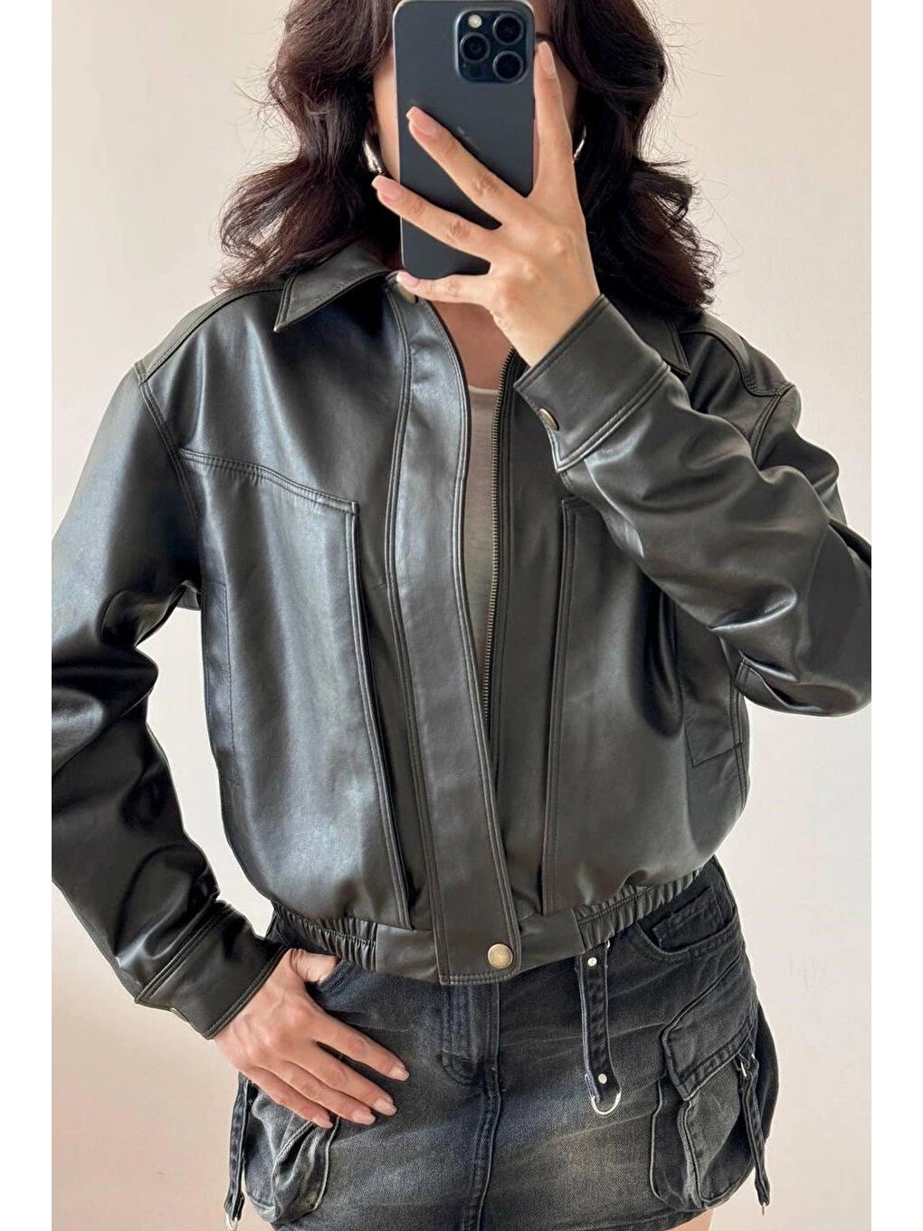 Kadın Siyah Deri Ceket 1041-2690