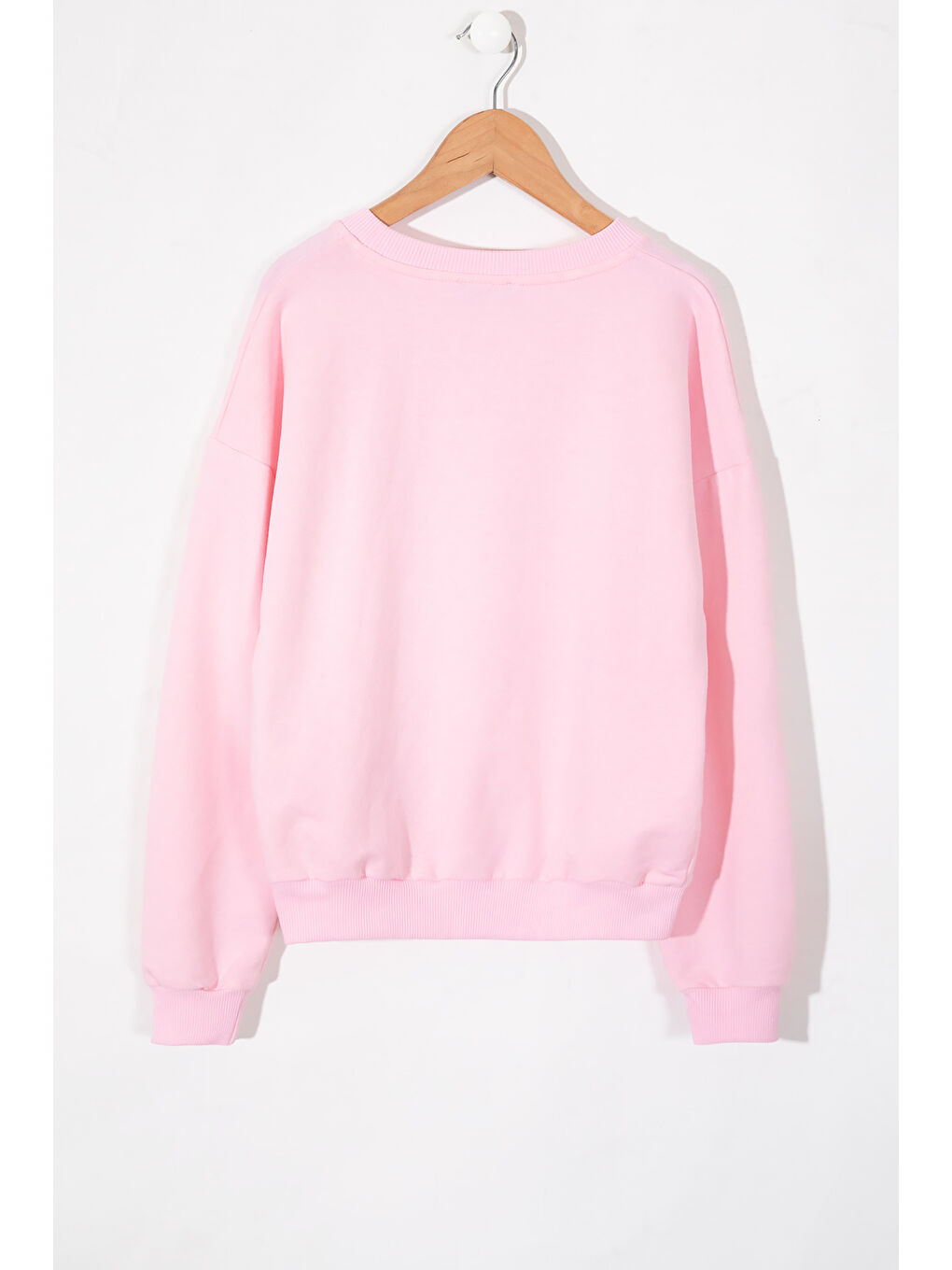 Pembe Kalp Kabartmalı Bisiklet Yaka Kız Çocuk Sweatshirt 19661-2