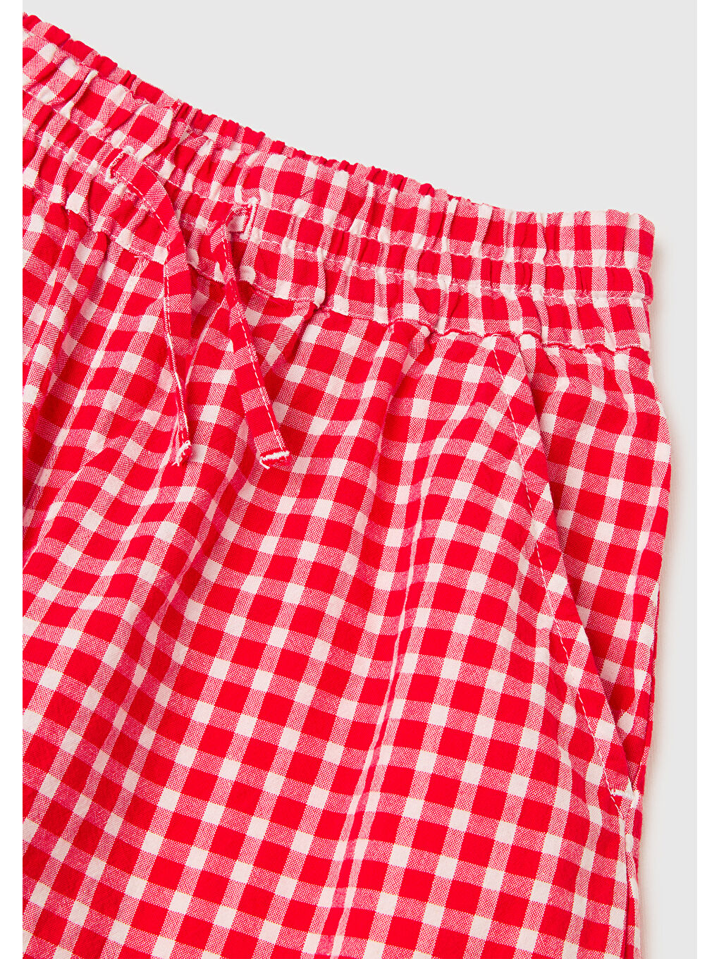 Kız Çocuk Kırmızı-Beyaz Mix Beli Lastikli Büzgü İpli Kareli Geniş Paça Pantolon-2