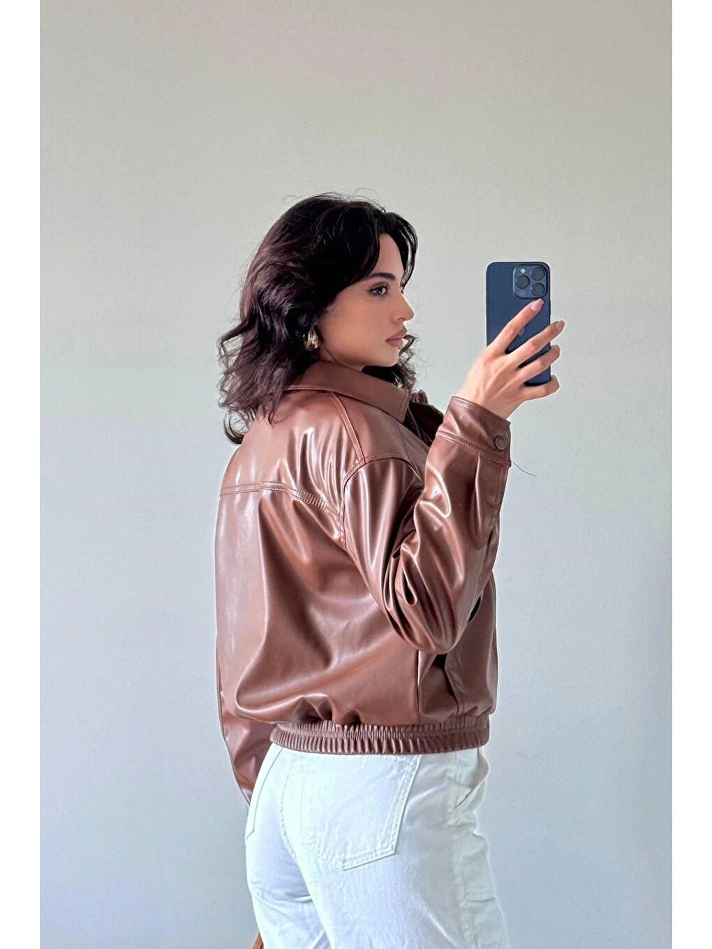 Kahverengi Kadın Kahve Deri Ceket 1041-2690-1