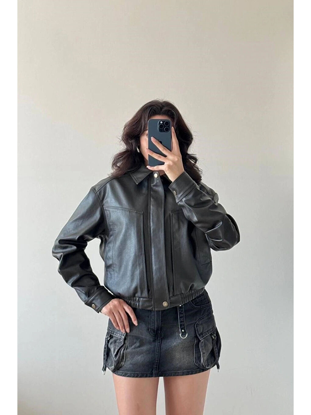 Kadın Siyah Deri Ceket 1041-2690-1