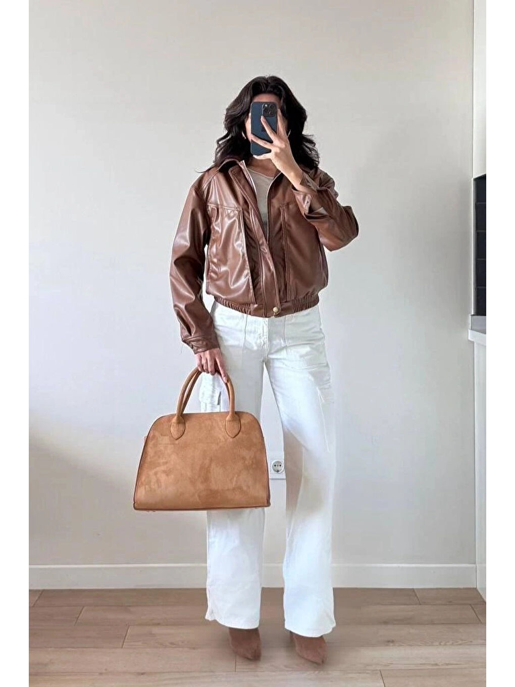 Kahverengi Kadın Kahve Deri Ceket 1041-2690-2