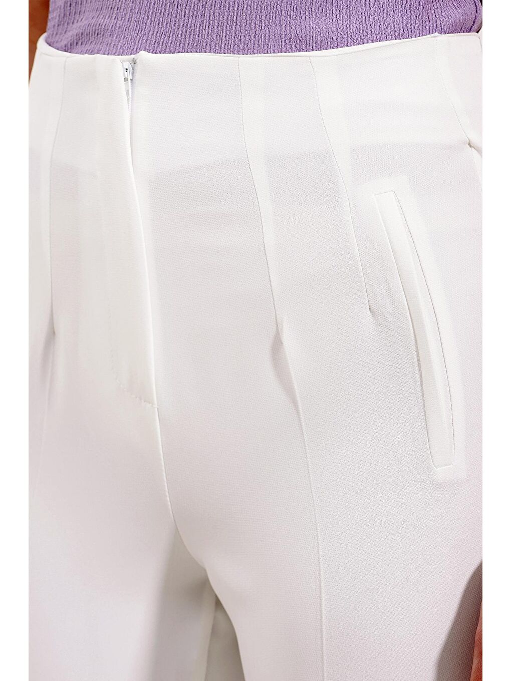 Kadın Beyaz Yüksek Bel Kumaş Pantolon 6650-2