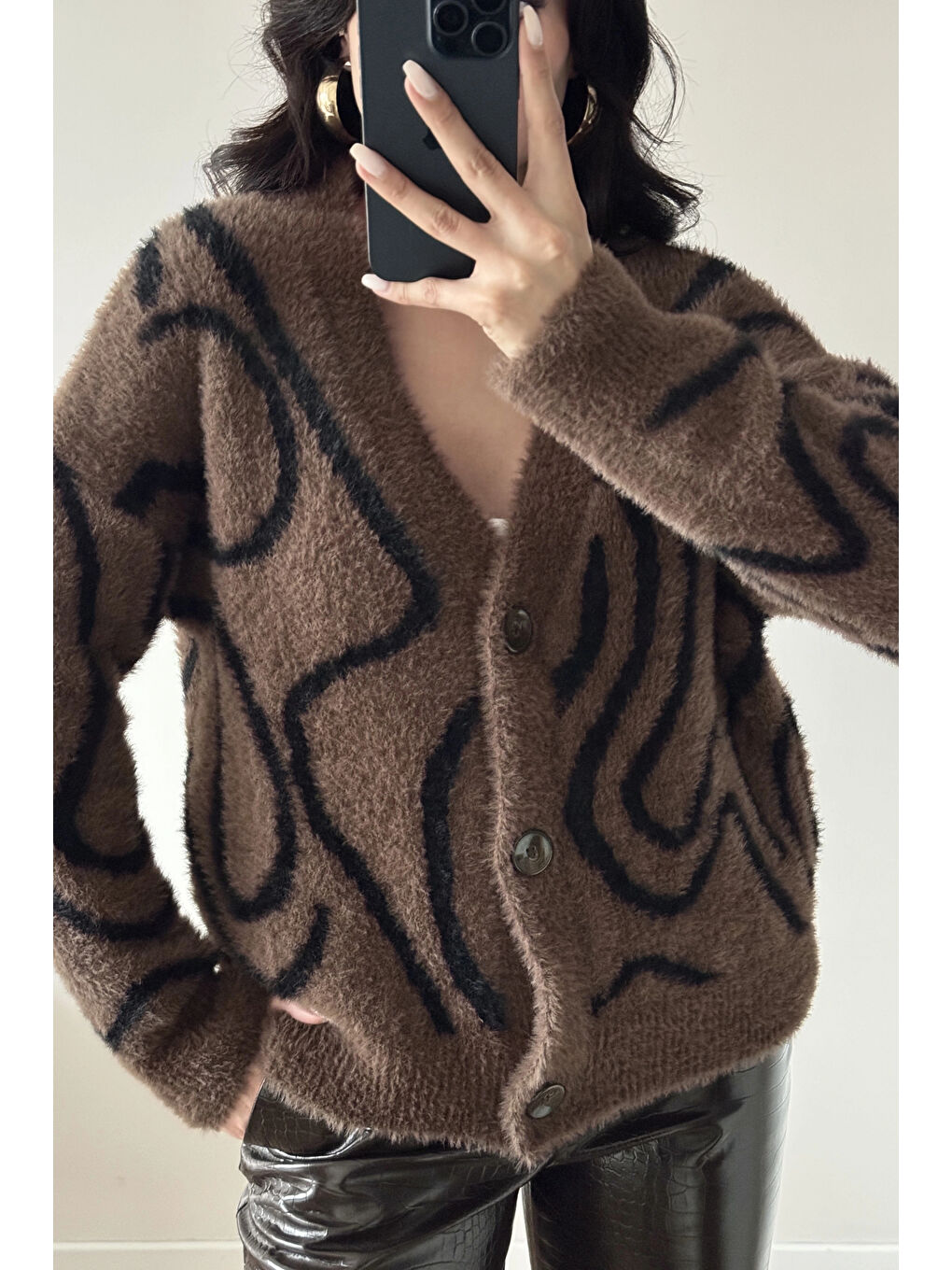 Kahverengi Kadın Kahve Zebra Desen Hırka 2520