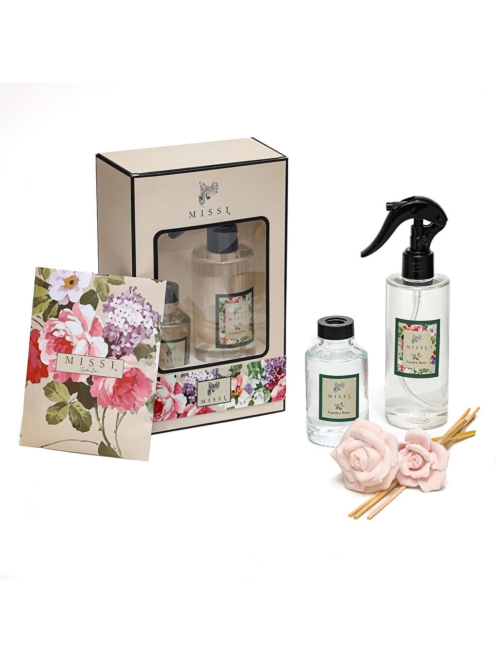 Pembe Garden Rose Hediye Seti (Oda kokusu-Oda spreyi-Kokulu zarf)