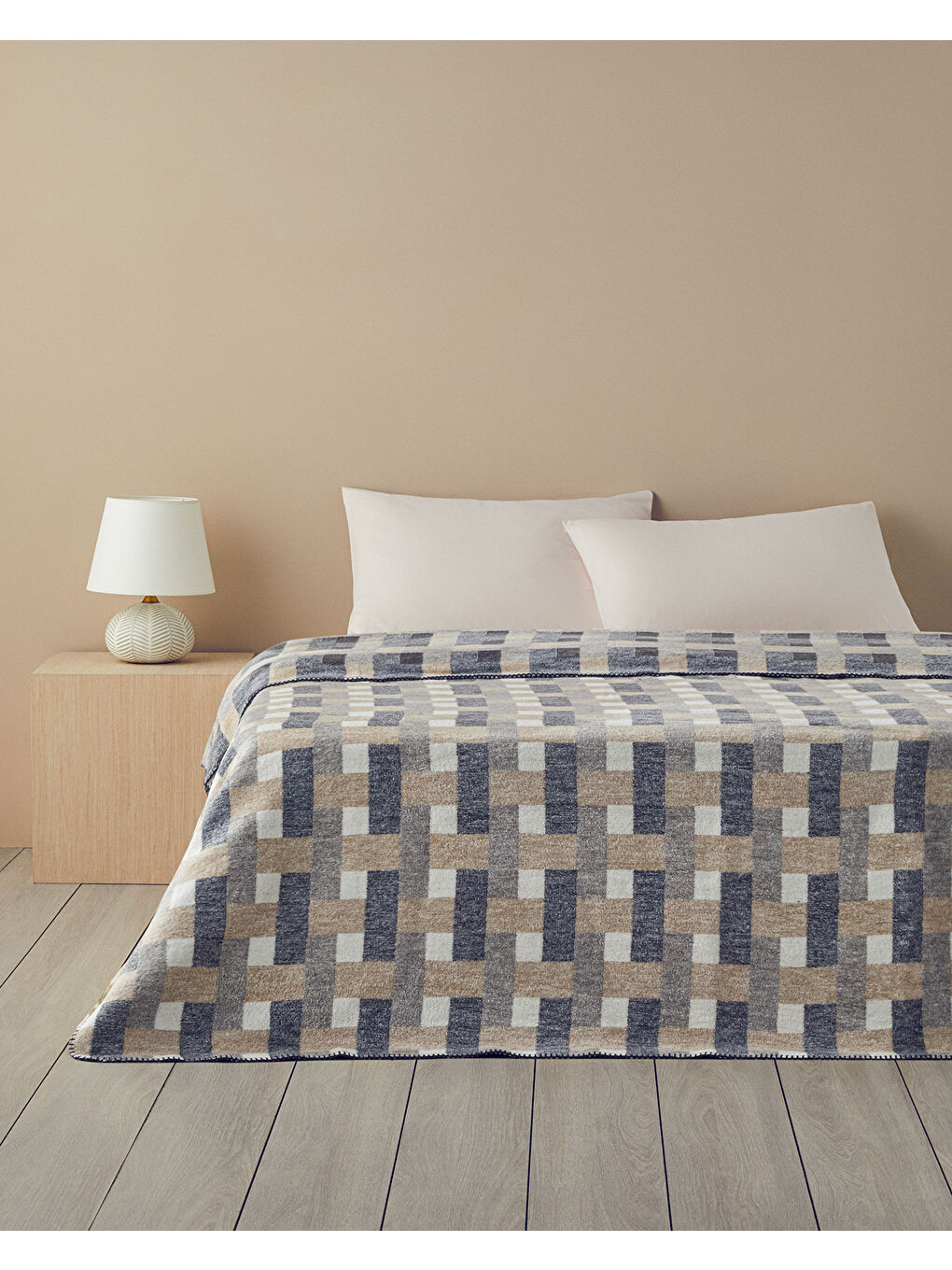 Ekru Magnet Pamuklu Tek Kişilik Battaniye 150x200 cm Krem-Gri-1