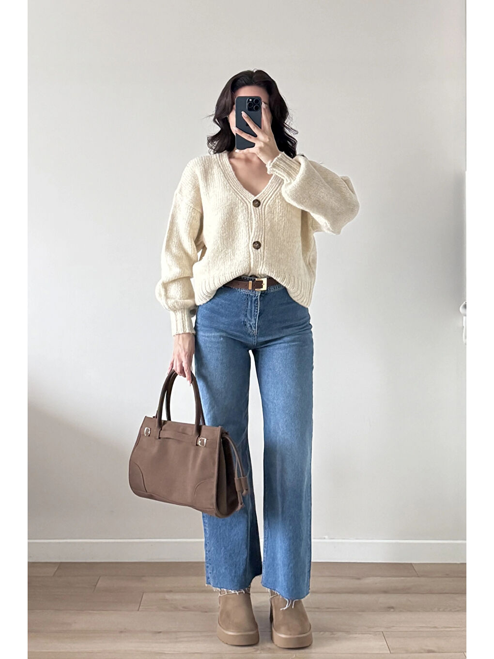 Kadın Bej V Yaka Hırka 2432-2