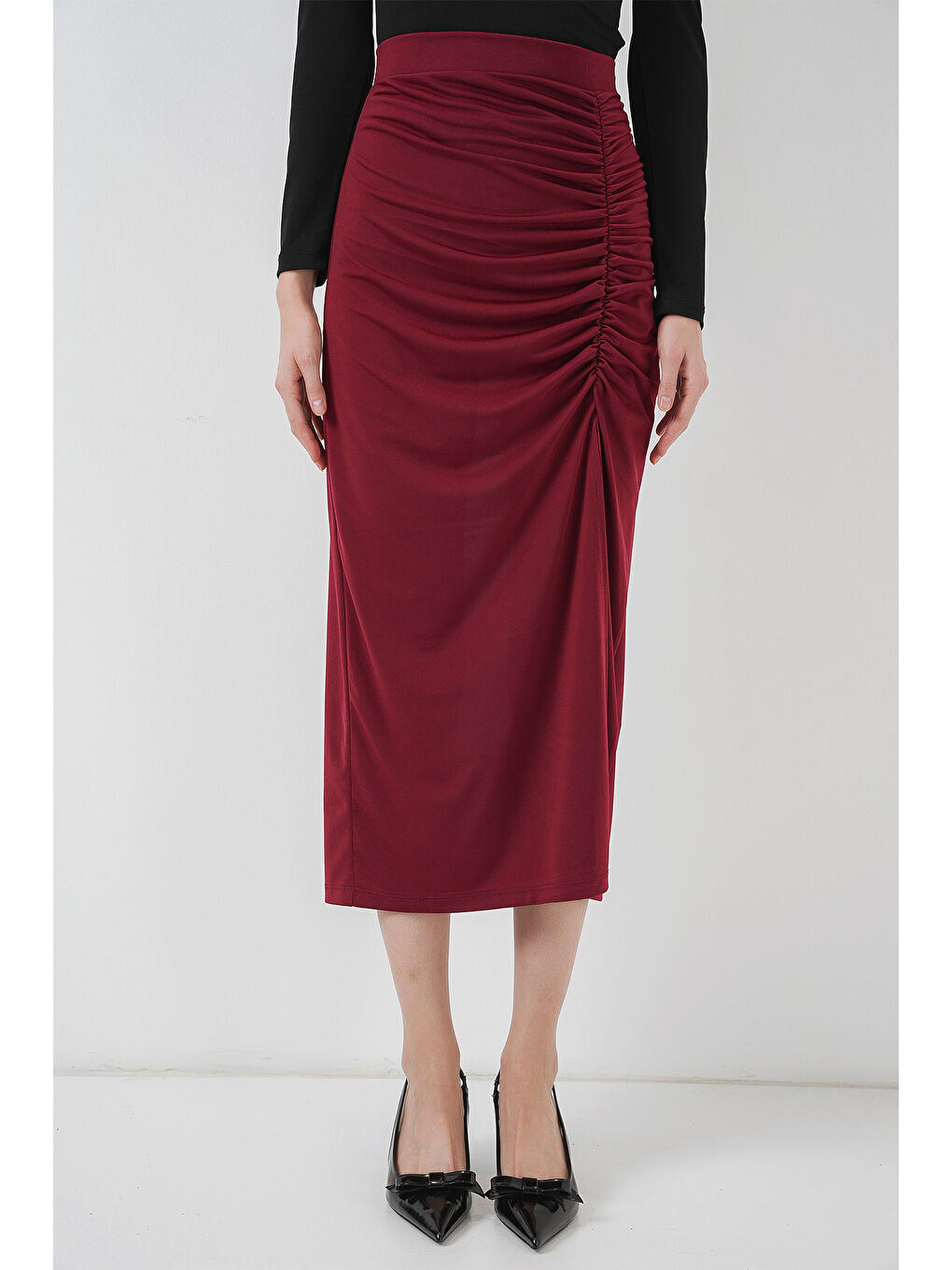 8033 Sandy Yırtmaçlı Etek - Bordo-3