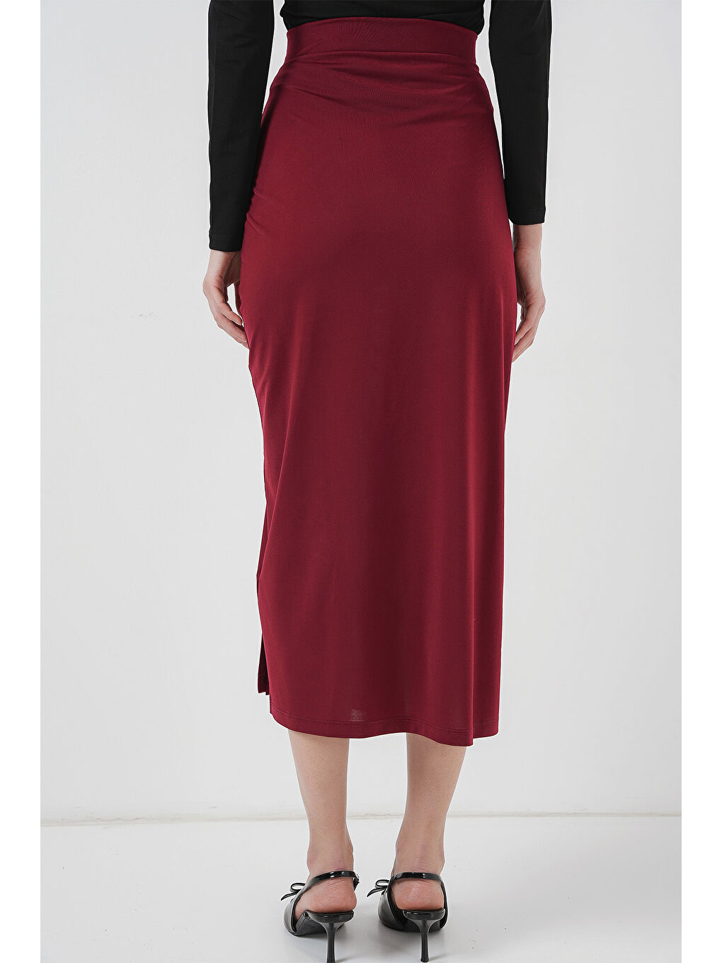 8033 Sandy Yırtmaçlı Etek - Bordo-5