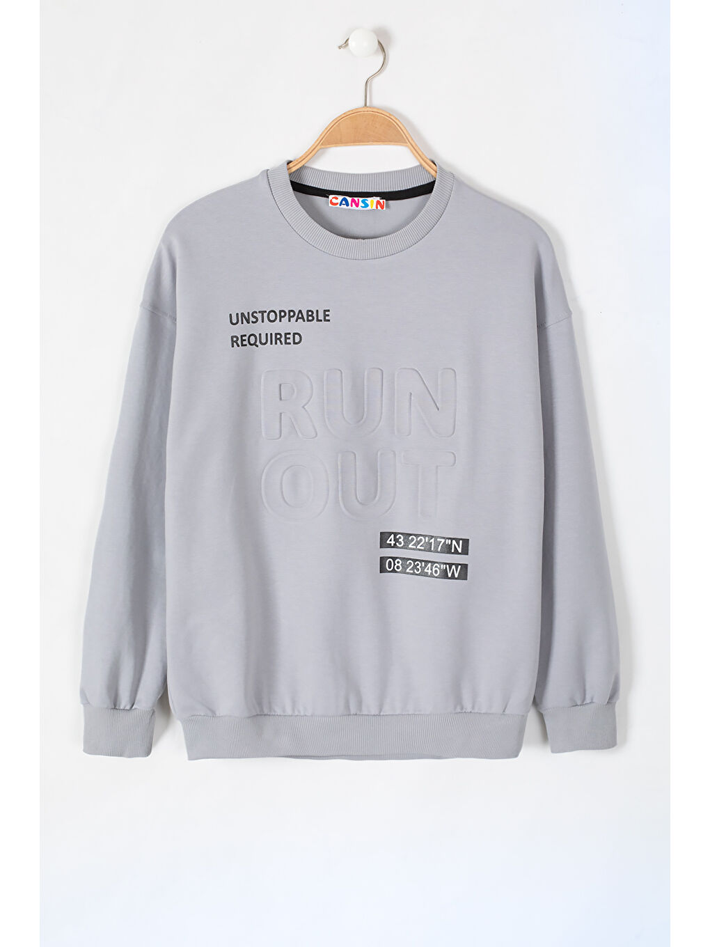 Cansın Mini Gri Run Kabartma Yazılı Bisiklet Yaka Erkek Çocuk Sweatshirt 19634