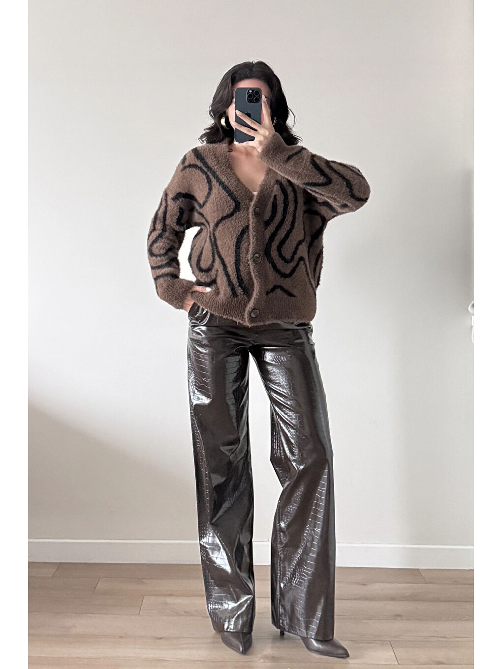 Kahverengi Kadın Kahve Zebra Desen Hırka 2520-1