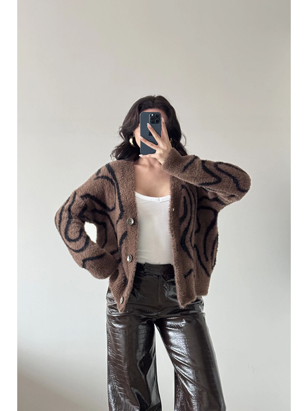 Kahverengi Kadın Kahve Zebra Desen Hırka 2520-2