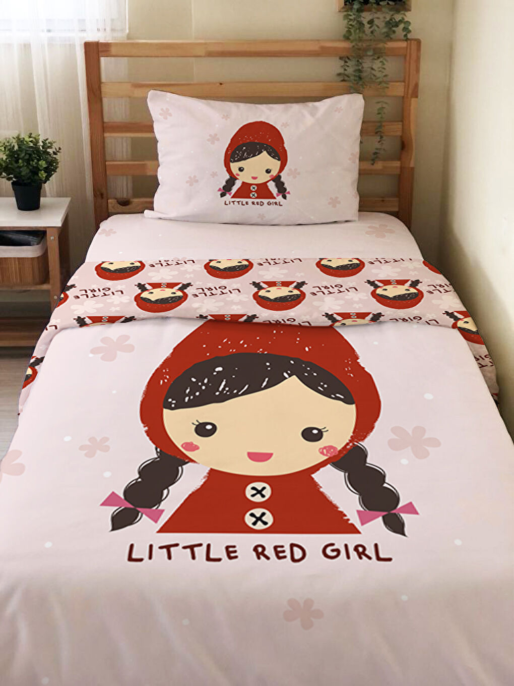 Karışık Kız Desenli Çarşafsız 2'li Takım Baskılı Tek Kişilik Nevresim Takımı 160x220 cm-1