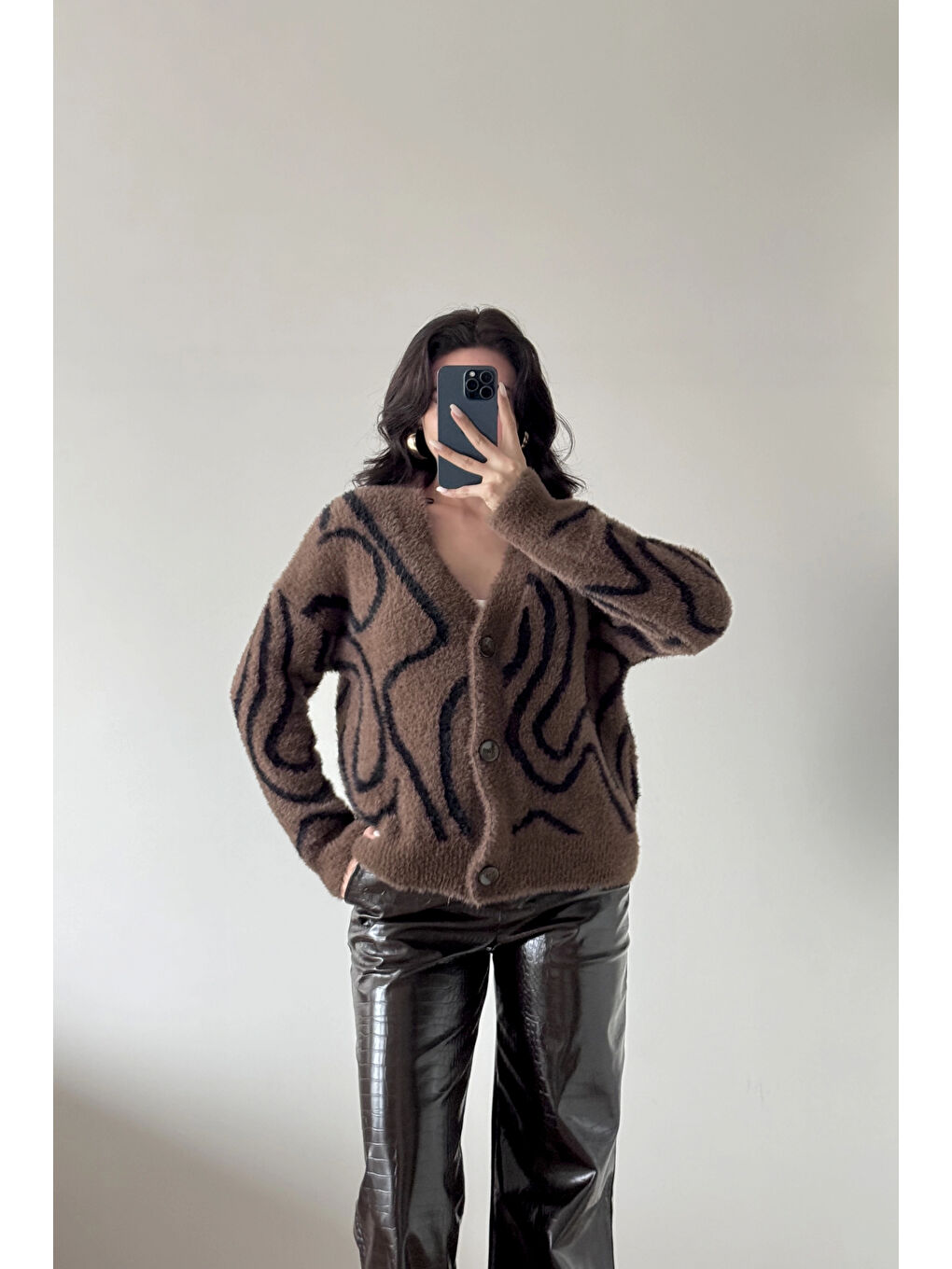 Kahverengi Kadın Kahve Zebra Desen Hırka 2520-3