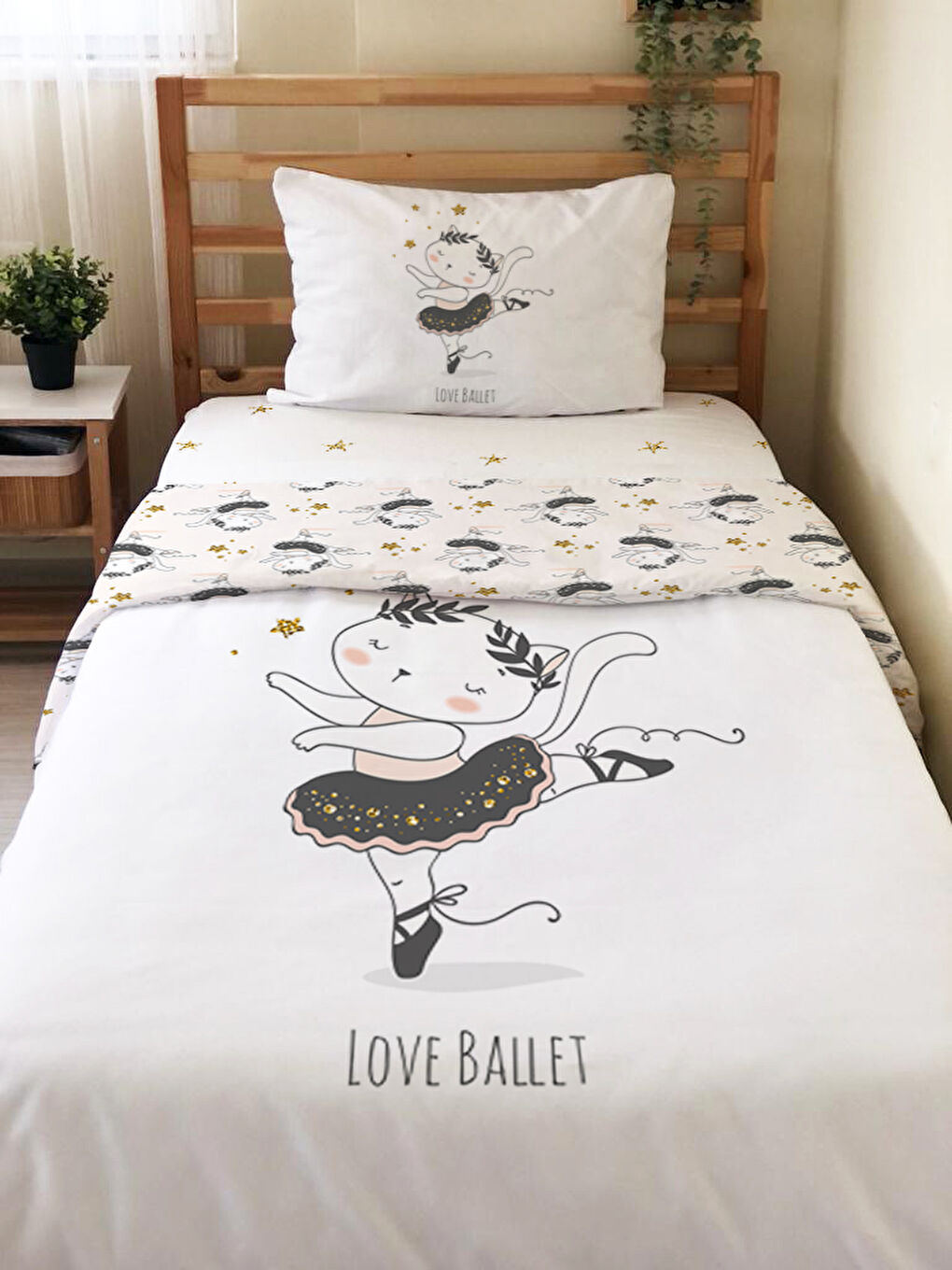 Karışık Kedi Desenli Çarşafsız 2'li Takım Baskılı Tek Kişilik Nevresim Takımı 160x220 cm-1