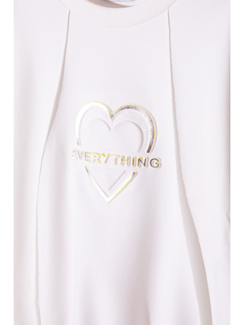 Ekru Kalp Kabartmalı Bisiklet Yaka Kız Çocuk Sweatshirt 19660-1