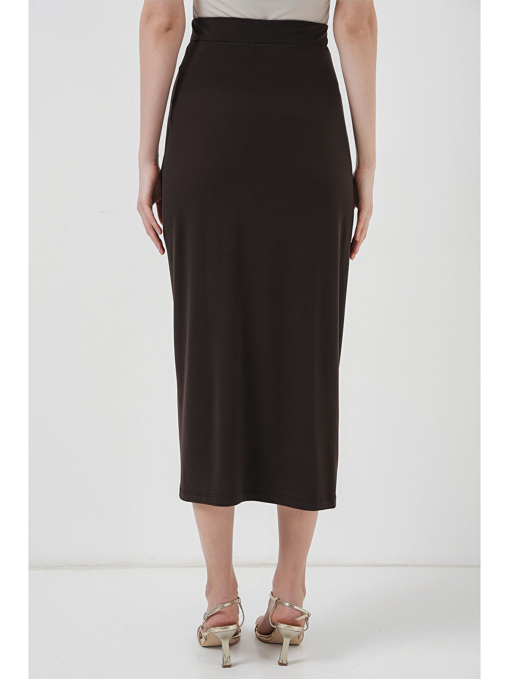 8033 Sandy Yırtmaçlı Etek - Kahverengi-6