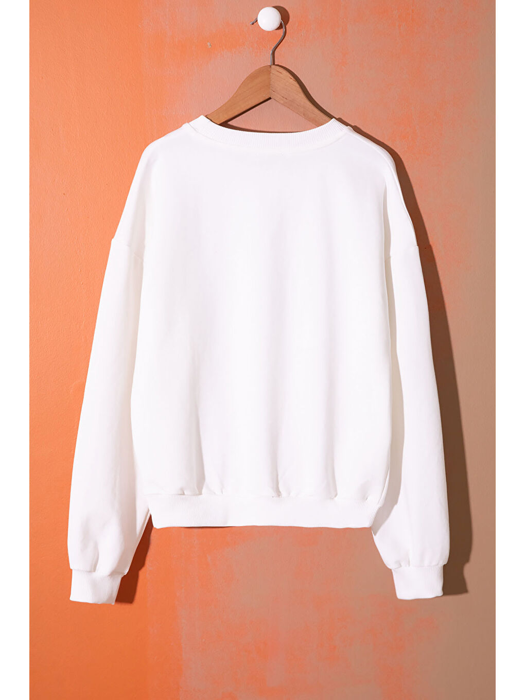 Ekru Kalp Kabartmalı Bisiklet Yaka Kız Çocuk Sweatshirt 19660-2