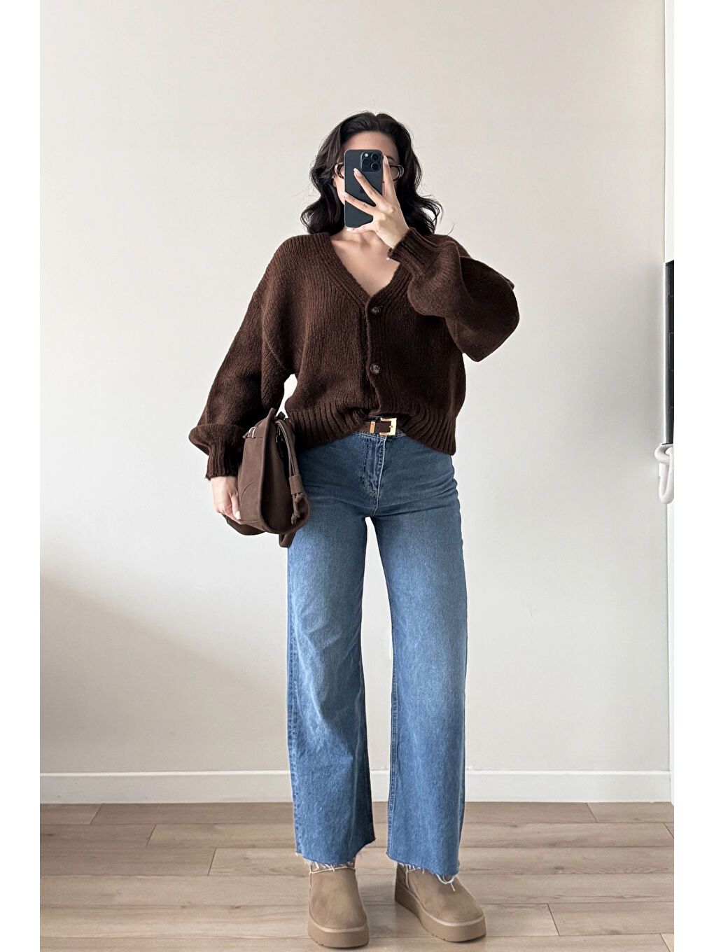 Kahverengi Kadın Kahve V Yaka Hırka 2432-1