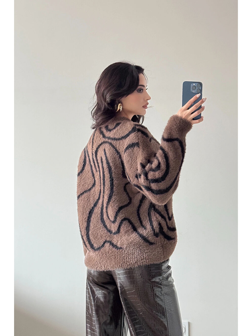 Kahverengi Kadın Kahve Zebra Desen Hırka 2520-4