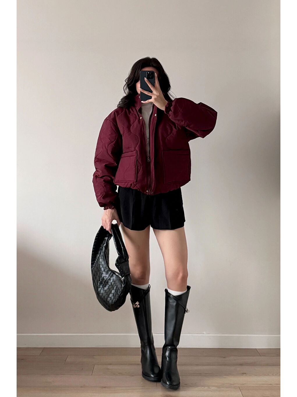 Kadın Bordo Fermuarlı Cepli Mont 0445-26009-1