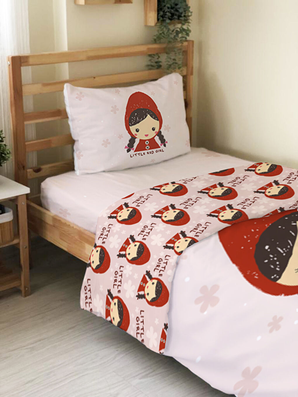 Karışık Kız Desenli Çarşafsız 2'li Takım Baskılı Tek Kişilik Nevresim Takımı 160x220 cm-2