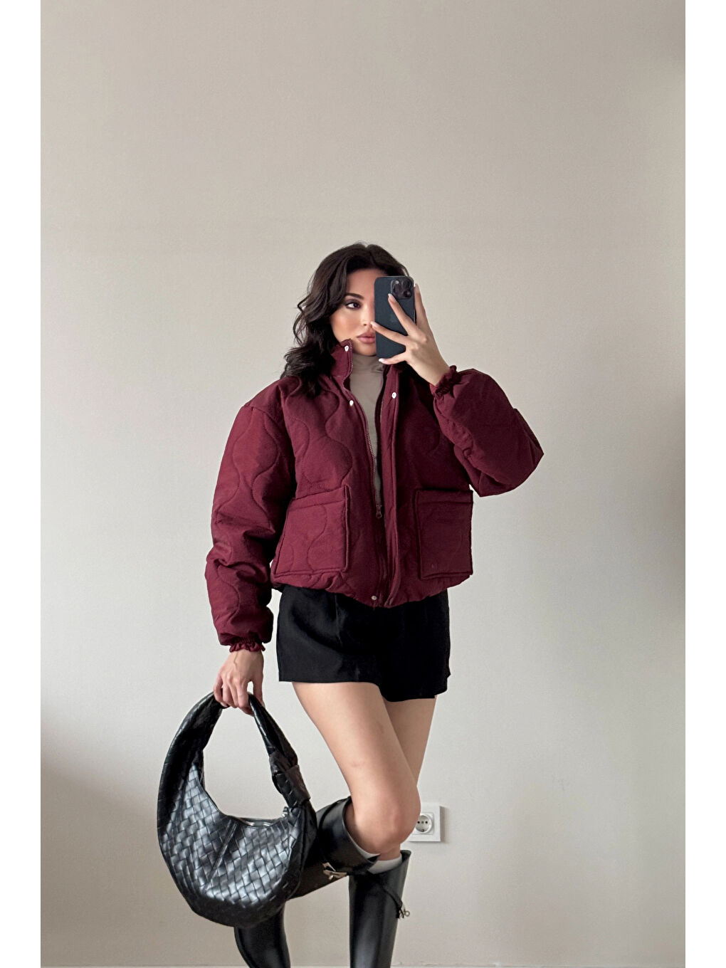 Kadın Bordo Fermuarlı Cepli Mont 0445-26009-2