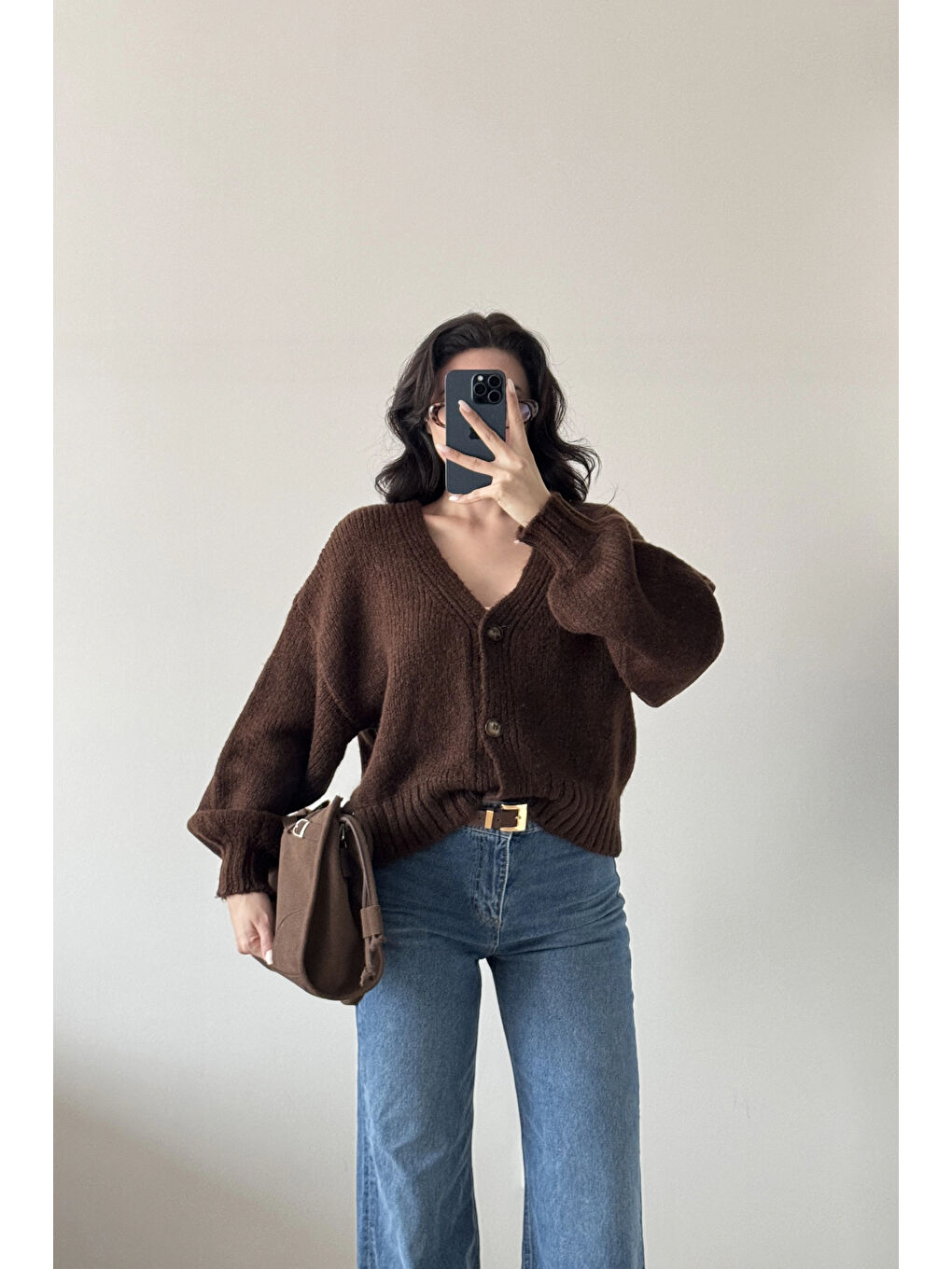 Kahverengi Kadın Kahve V Yaka Hırka 2432-2