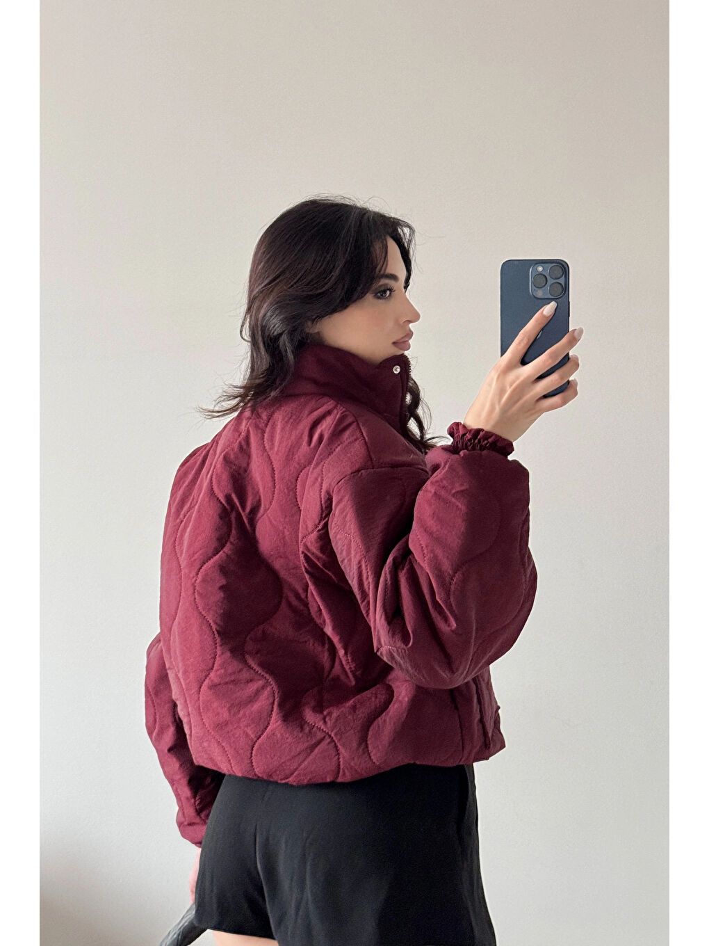 Kadın Bordo Fermuarlı Cepli Mont 0445-26009-3