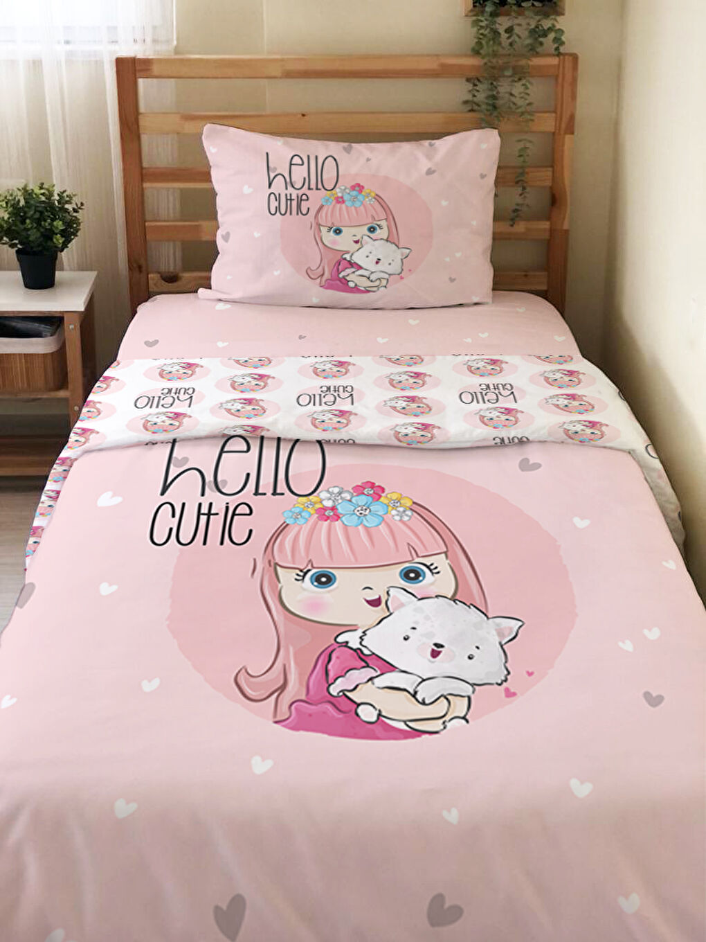 Karışık Kız Desenli Çarşafsız 2'li Takım Baskılı Tek Kişilik Nevresim Takımı 160x220 cm-1