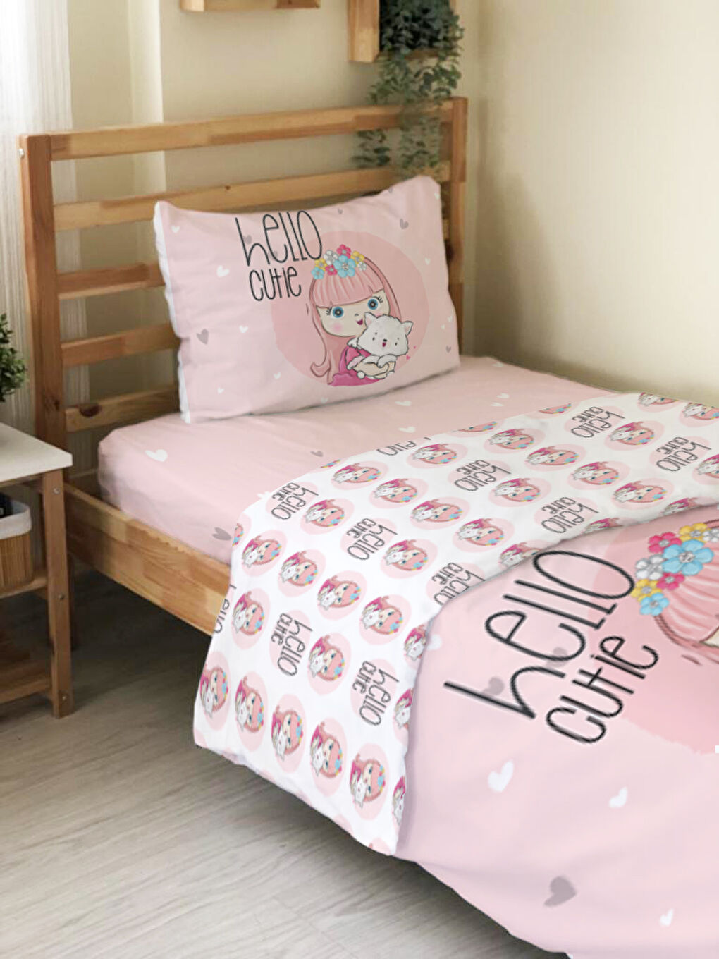 Karışık Kız Desenli Çarşafsız 2'li Takım Baskılı Tek Kişilik Nevresim Takımı 160x220 cm-2