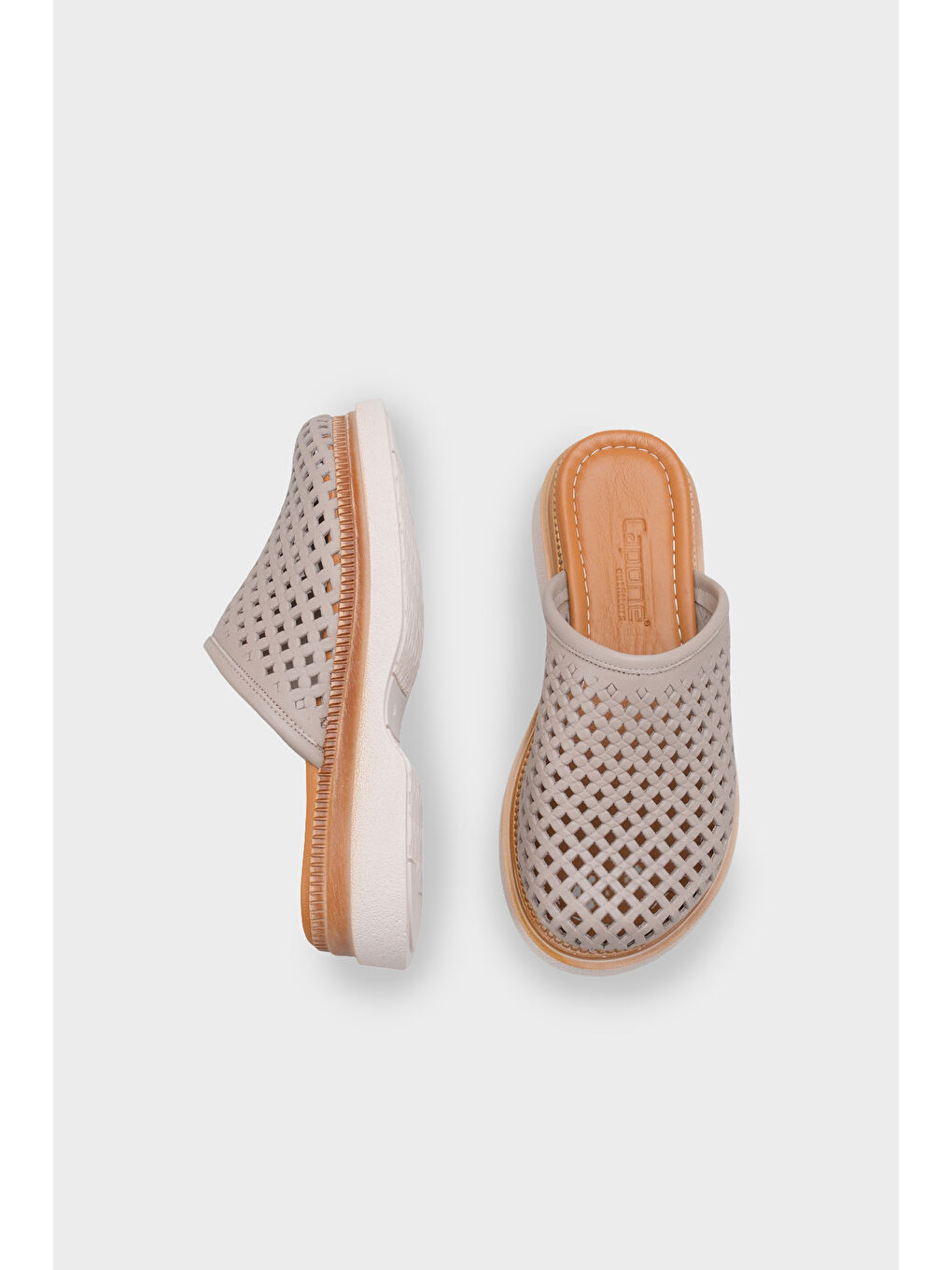 Gri Madelle Hakiki Deri Dolgu Topuk Zımbalı Kadın Sabo-4