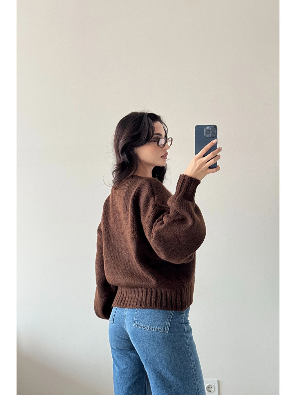 Kahverengi Kadın Kahve V Yaka Hırka 2432-5