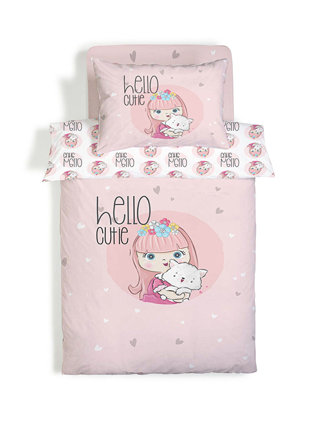 Karışık Kız Desenli Çarşafsız 2'li Takım Baskılı Tek Kişilik Nevresim Takımı 160x220 cm-3