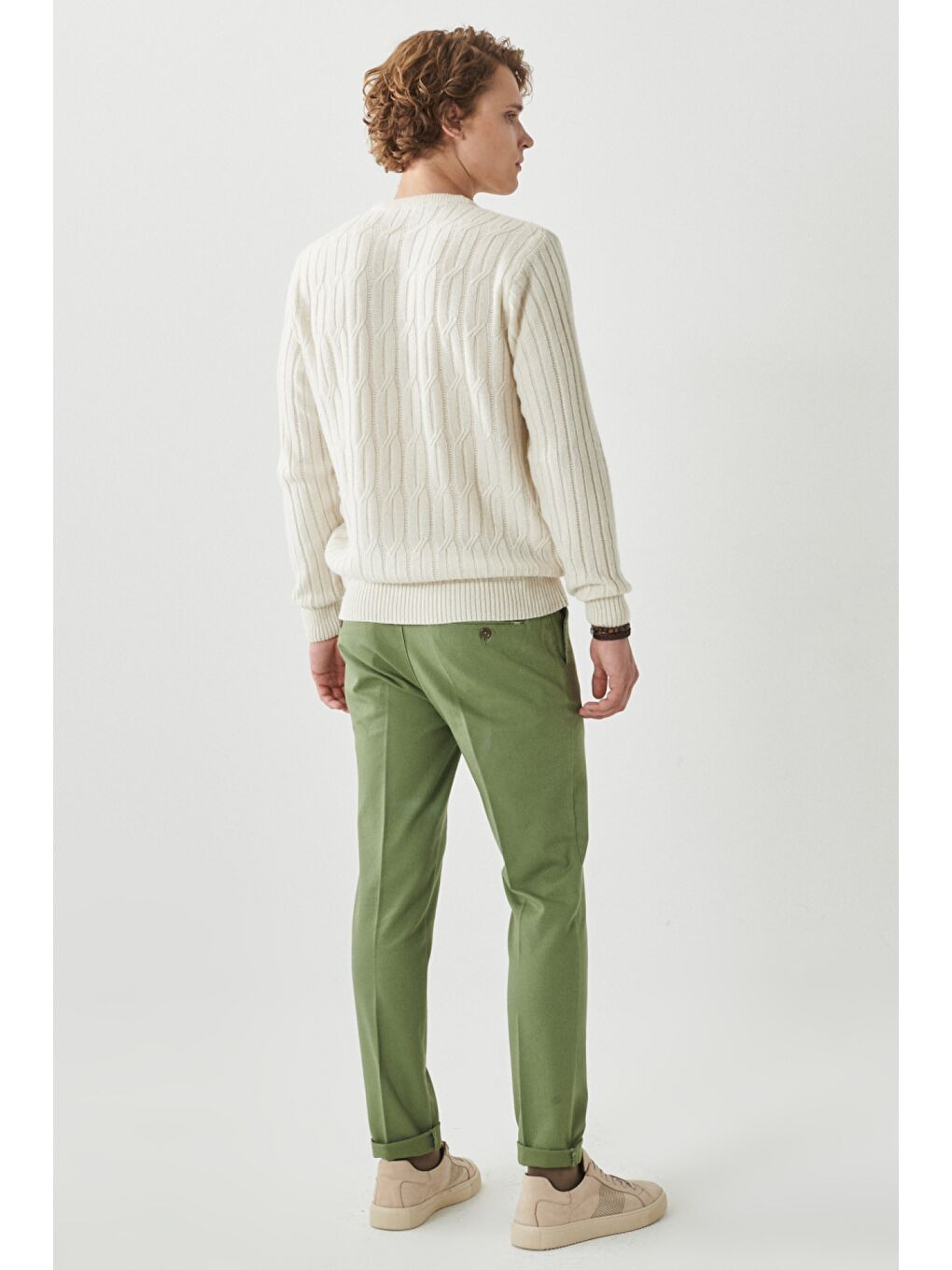 Erkek Yeşil Slim Fit Dar Kesim Armürlü Yan Cep Casual Pantolon-3