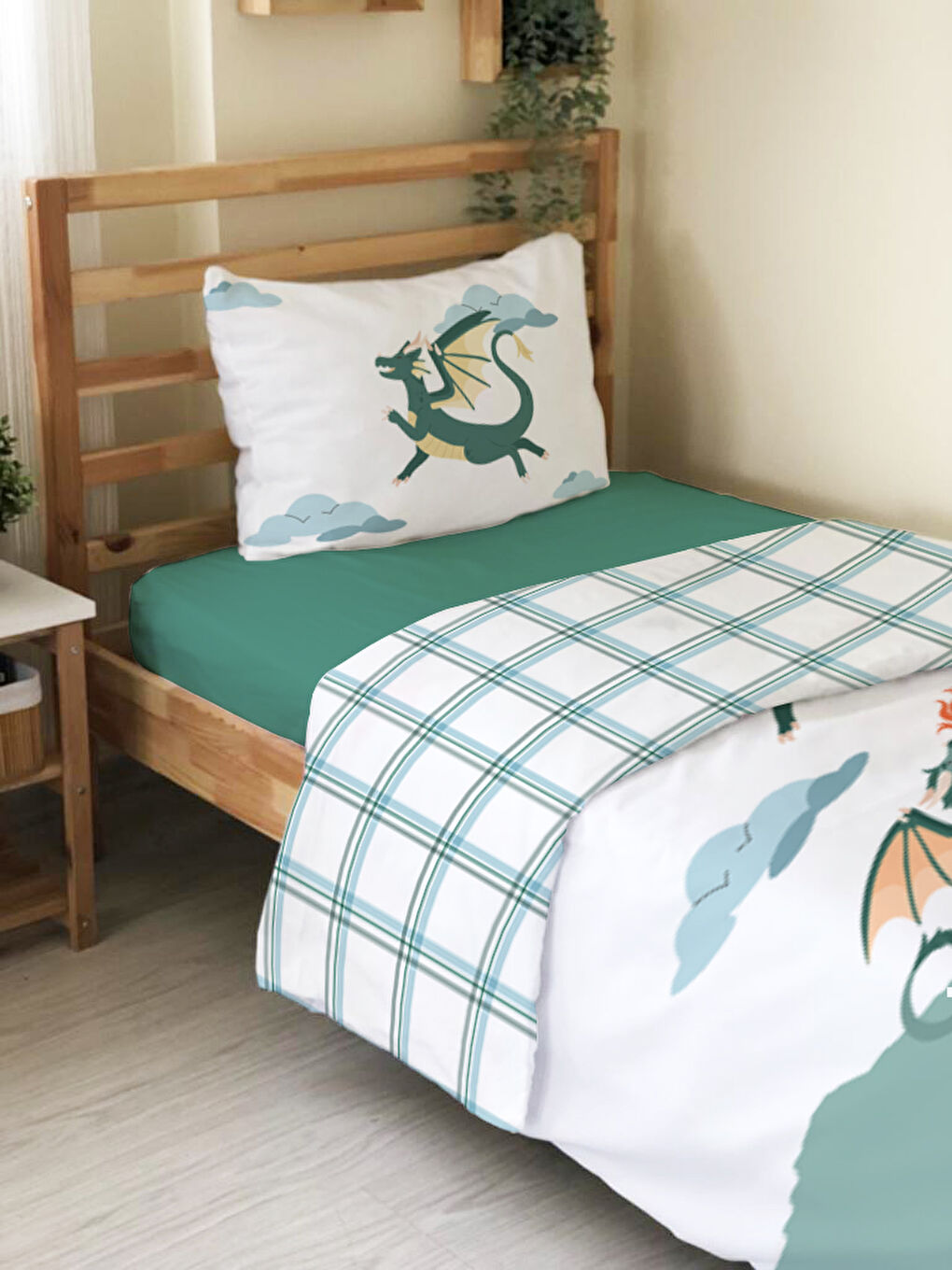 Karışık Dragon Desenli Çarşafsız 2'li Takım Baskılı Tek Kişilik Nevresim Takımı 160x220 cm-2