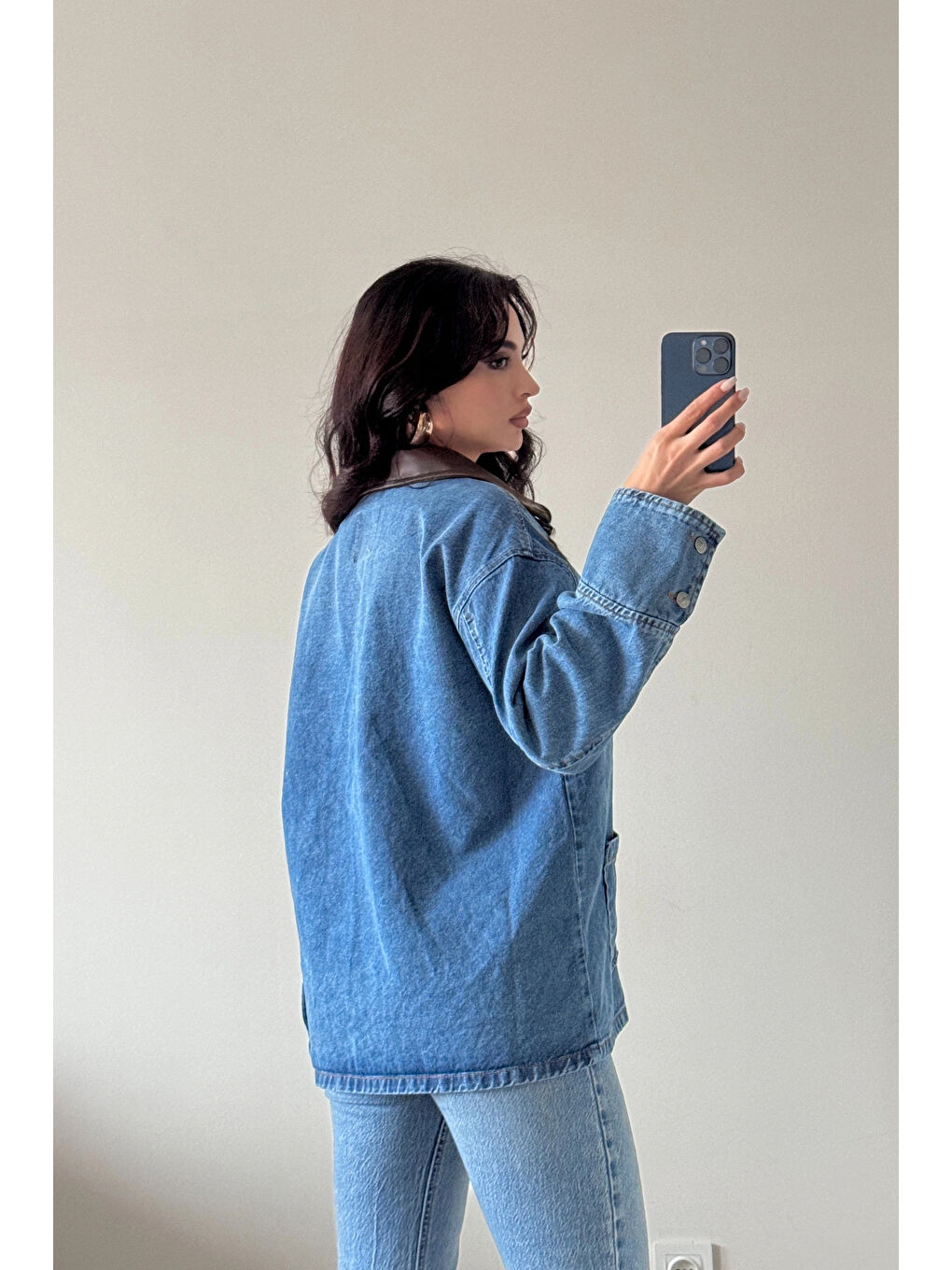 Kadın Mavi Deri Yaka Jean Mont 0570-2