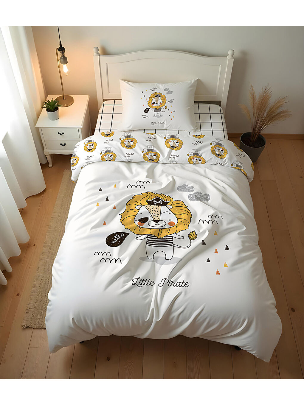 Karışık Aslan Desenli Çarşafsız 2'li Takım Baskılı Tek Kişilik Nevresim Takımı 160x220 cm