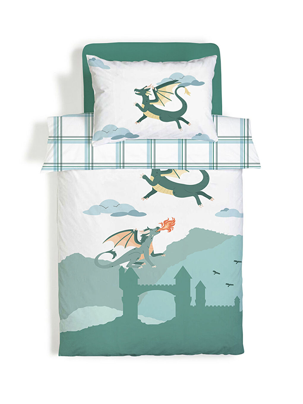 Karışık Dragon Desenli Çarşafsız 2'li Takım Baskılı Tek Kişilik Nevresim Takımı 160x220 cm-3