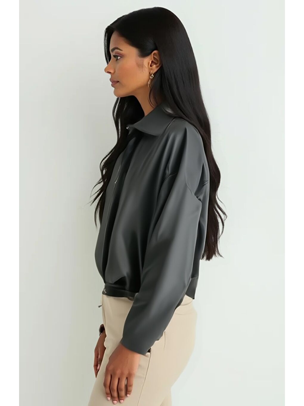 Kadın Kemer Detaylı Deri Ceket 1056 - Siyah-1