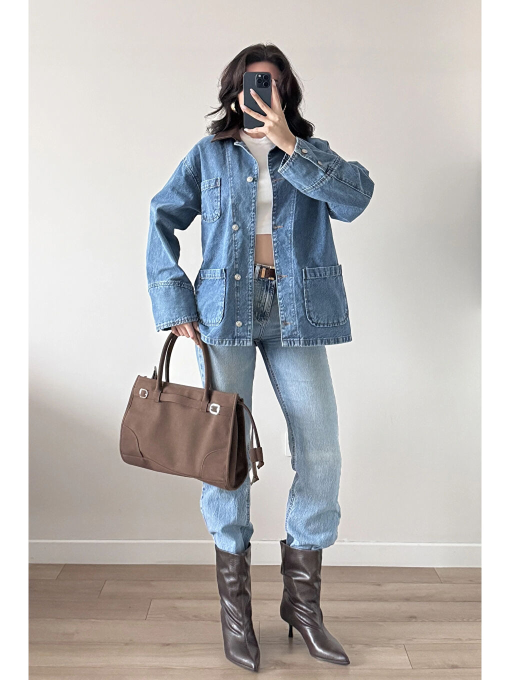 Kadın Mavi Deri Yaka Jean Mont 0570-3