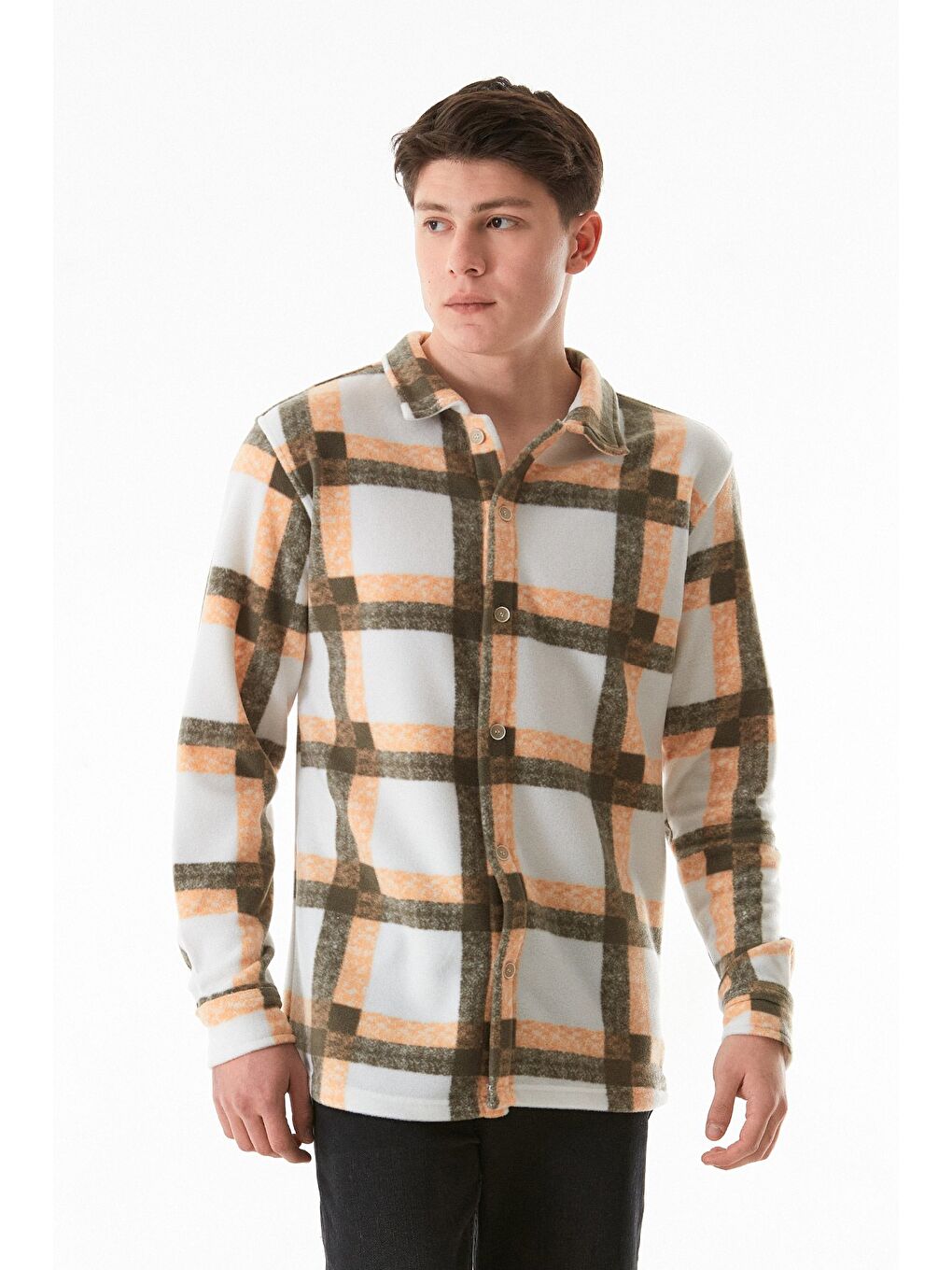 Haki Ekose Desenli Polar Gömlek-2