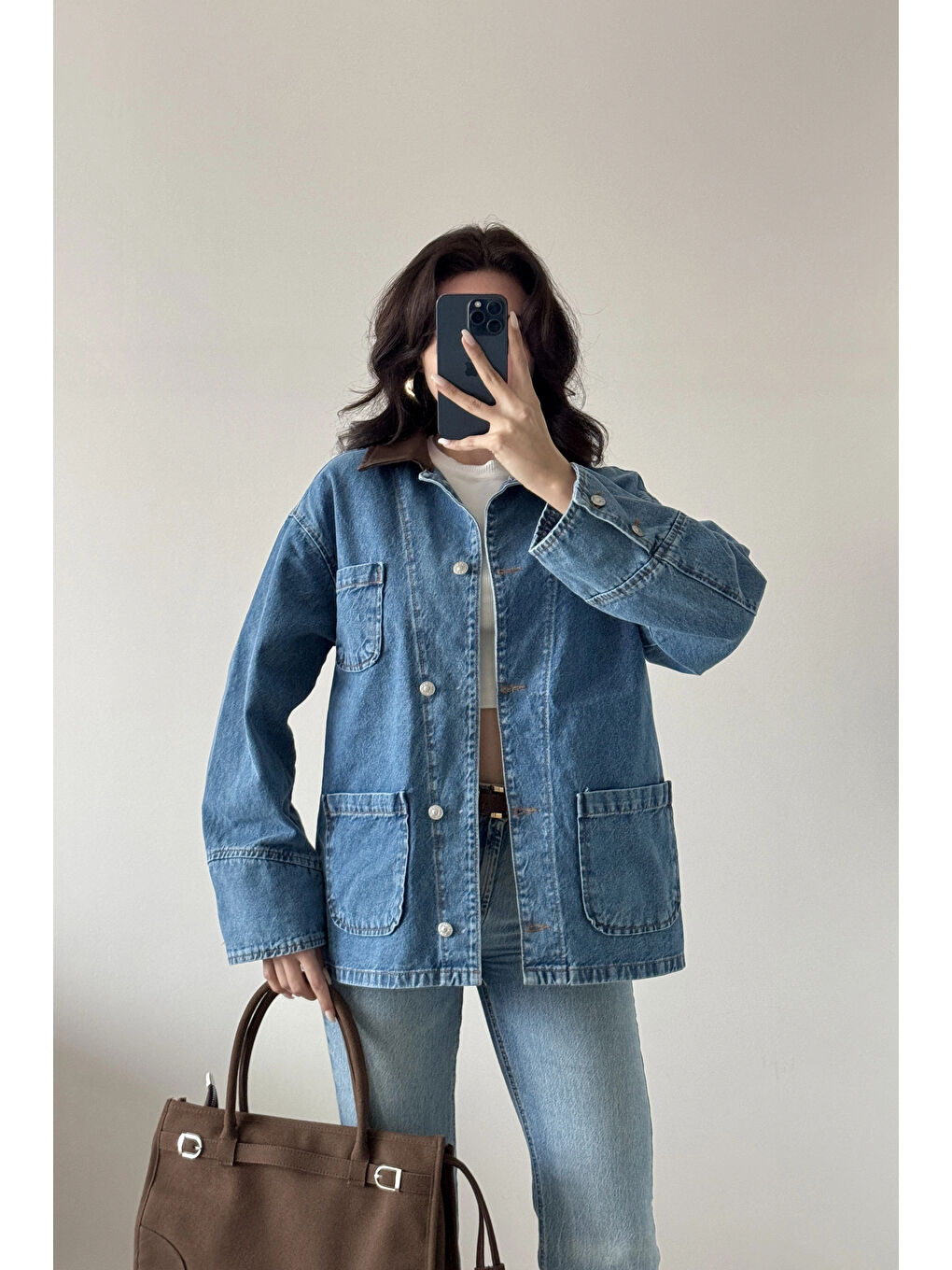 Kadın Mavi Deri Yaka Jean Mont 0570-4