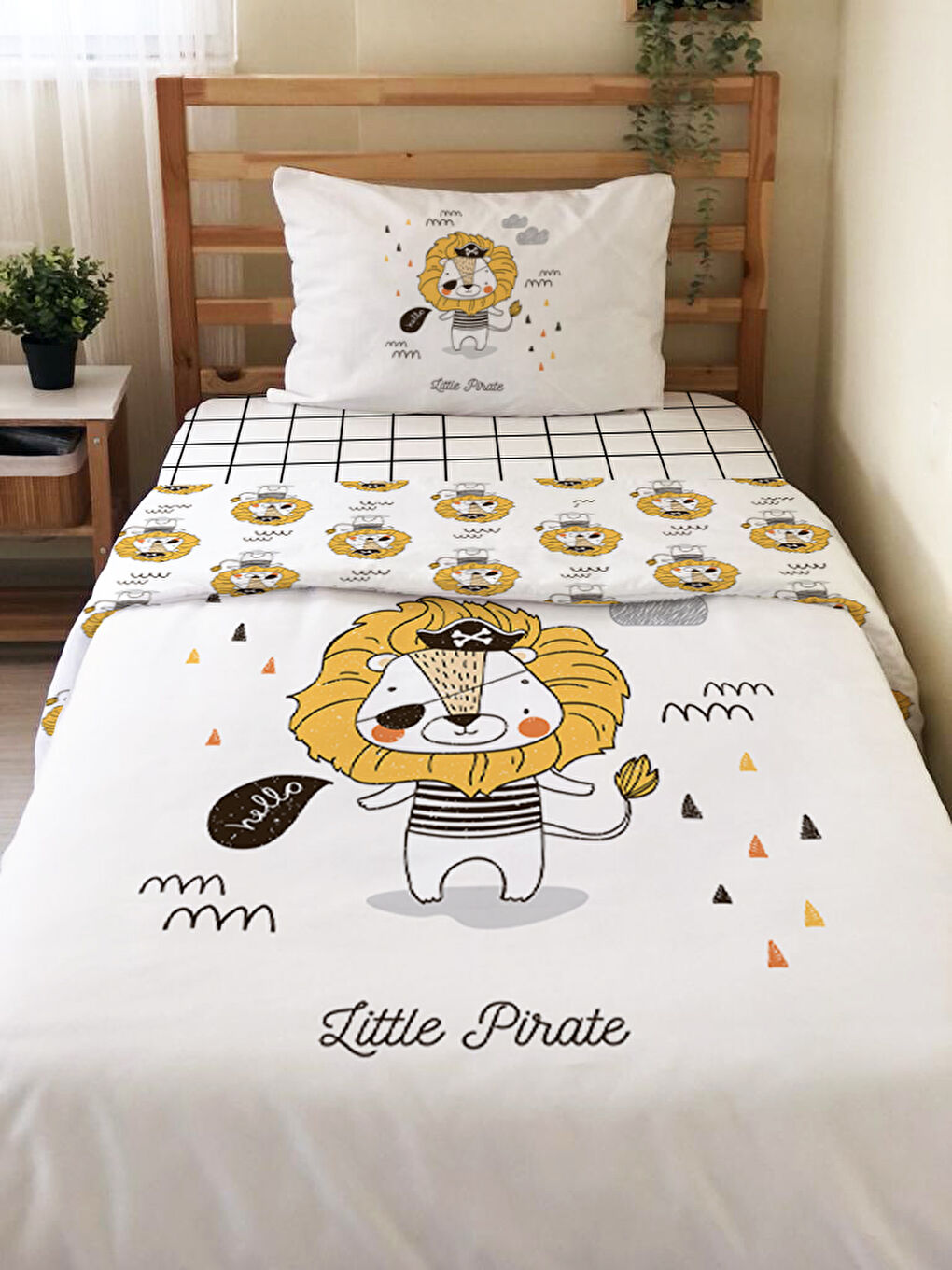 Karışık Aslan Desenli Çarşafsız 2'li Takım Baskılı Tek Kişilik Nevresim Takımı 160x220 cm-1