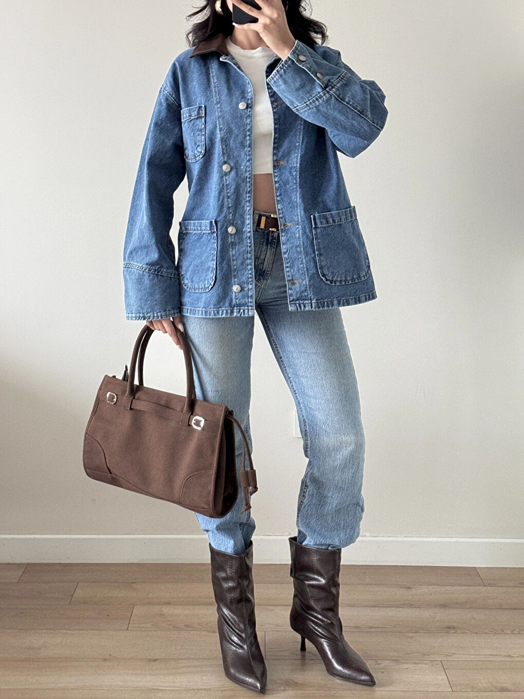 Kadın Mavi Deri Yaka Jean Mont 0570-5