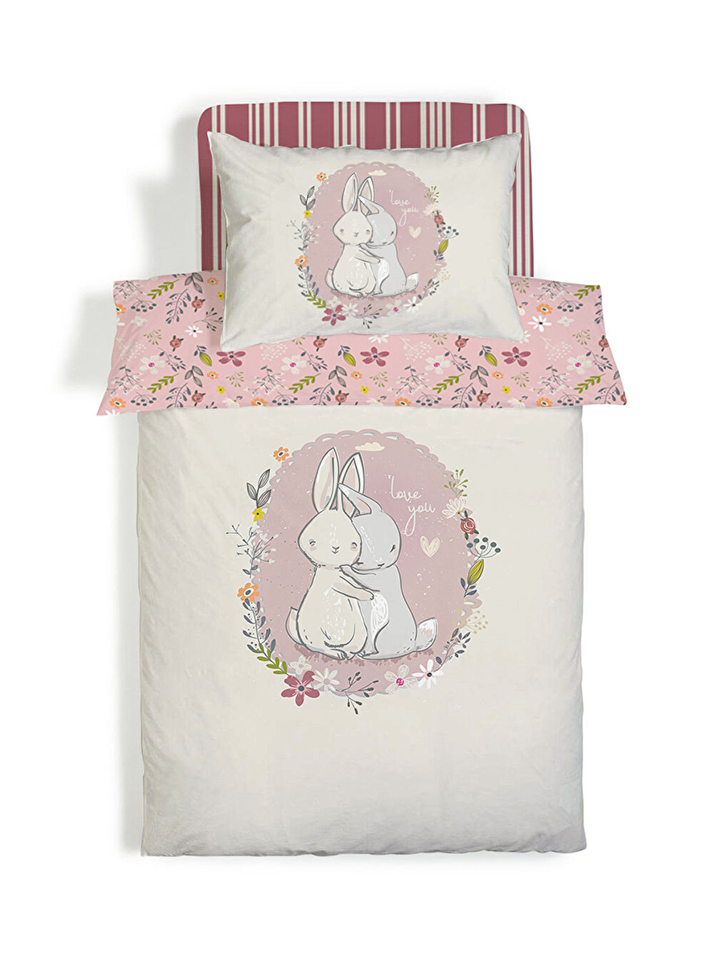 Karışık Tavşan Desenli Çarşafsız 2'li Takım Baskılı Tek Kişilik Nevresim Takımı 160x220 cm-3